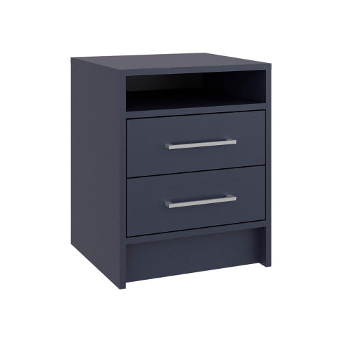 Modern Nightstand with Open Shelf and 2 Drawers, Minimalist Bedside Storage Table