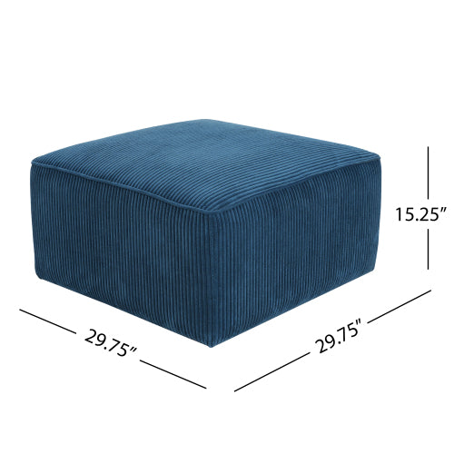 29.5 inch Square Blue Corduroy Modular Ottoman, Upholstered Foot Stool with Plywood Frame & Pocket Coil Cushion