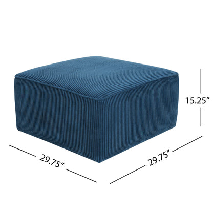 29.5 inch Square Blue Corduroy Modular Ottoman, Upholstered Foot Stool with Plywood Frame & Pocket Coil Cushion