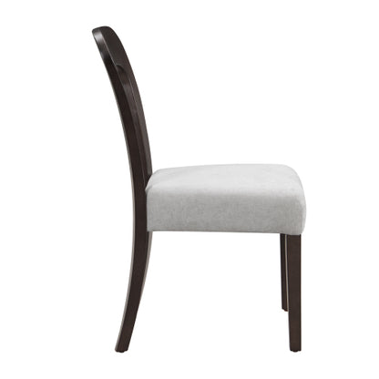 Set of 2 Gray Chenille Fabric Dining Chairs, Dark Brown Rubber Wood Legs 330 LBS Weight Capacity