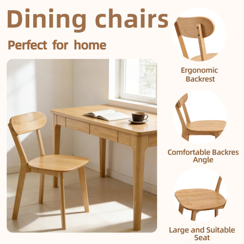 Set of 2 Natural Solid Wood Dining Chairs,Curved Back & Adjustable Foot Pads