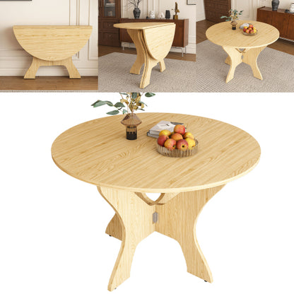 43 in Folding Dining Table for Small Spaces, MDF Table with Wild Oak Veneer, Space Saving Foldable Kitchen Table for Indoor and Outdoor Use