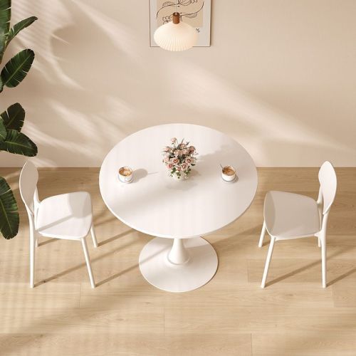 31.5inch White Round Modern Dining Table for Kitchen Apartment Living Room