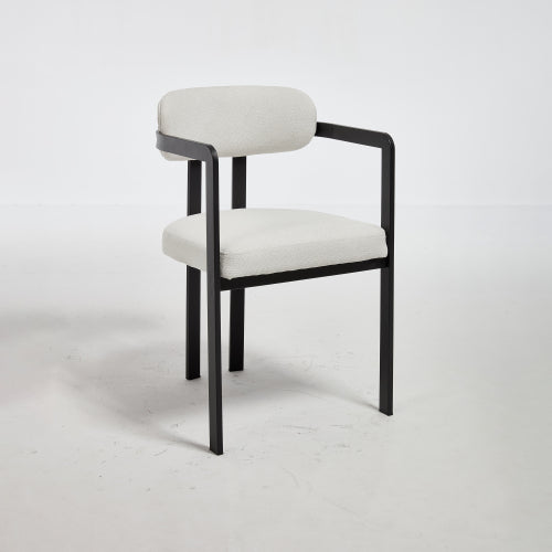 Modern Boucle Dining Chairs Set of 2, Mid-Century Upholstered Kitchen Chairs with Black Metal Legs
