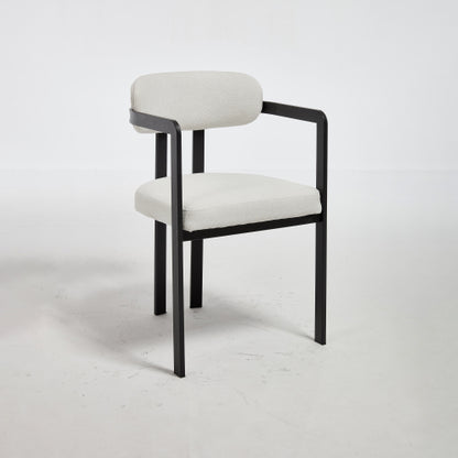 Modern Boucle Dining Chairs Set of 2, Mid-Century Upholstered Kitchen Chairs with Black Metal Legs
