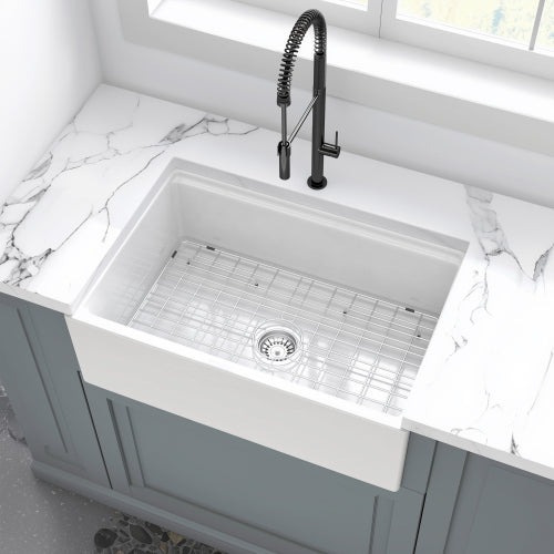 30 Inch Fireclay Farmhouse Sink-30"x 20"White Workstation Reversible Ceramic Farm Apron Front Kitchen Sink