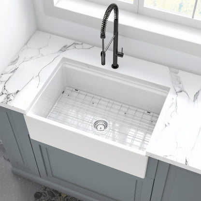 30 Inch Fireclay Farmhouse Sink-30"x 20"White Workstation Reversible Ceramic Farm Apron Front Kitchen Sink