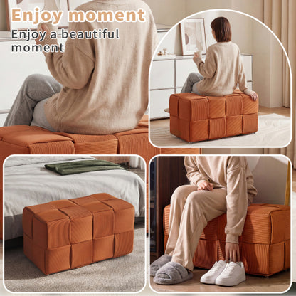 Brown Square Corduroy Ottoman Footrest, 300 LBS Engineered Wood Frame No-Assembly Multiuse Sofa Stool