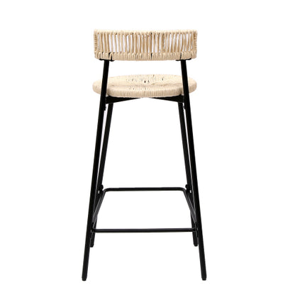 Counter Stools Set of 2 Handwoven Paper Rope Bar Stools Boho Round Dining Pub Chairs for Kitchen (Black & Creamy White)