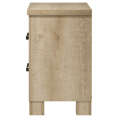 Weathered Oak 2 Drawer Nightstand, Rustic Farmhouse Bedside Table with Storage