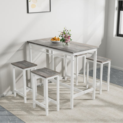 5-Piece White Oak Bar Table Set, Metal & MDF Structure with 4 Stools