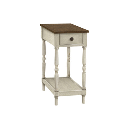 25 Inch Traditional Accent Table with Drawer, Brown & Antique White Veneer