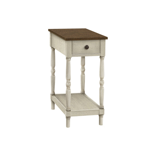25 Inch Traditional Accent Table with Drawer, Brown & Antique White Veneer