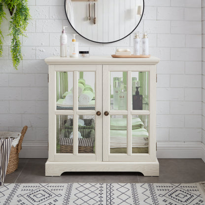 White Retro 7-Color Bluetooth LED Lattice Glass Display Cabinet