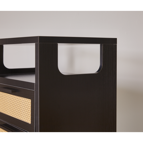 Black 2-Drawer Nightstand Set with Golden Metal Handles