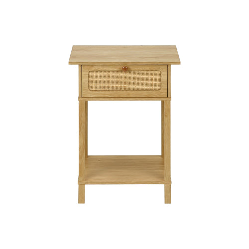 Natural Rattan Accent Table 2 Tier Storage Nightstand with Drawer