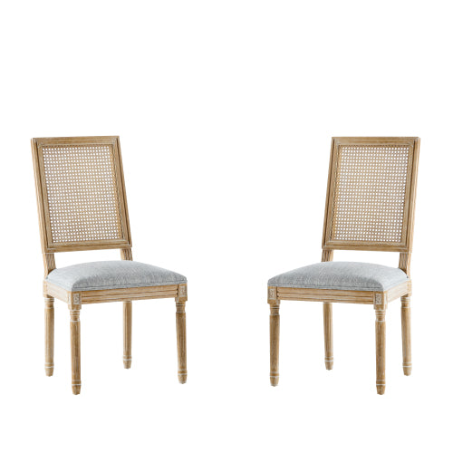 Set of 2 French Country Weathered Cane Back Dining Chairs, Fluted Rubberwood Leg Vintage Accent Chairs