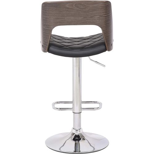 Modern Stylish Wood Back Adjustable Swivel Bar Stool with Diamond Quilted Finish Curved Seat and Back, Weathered Oak