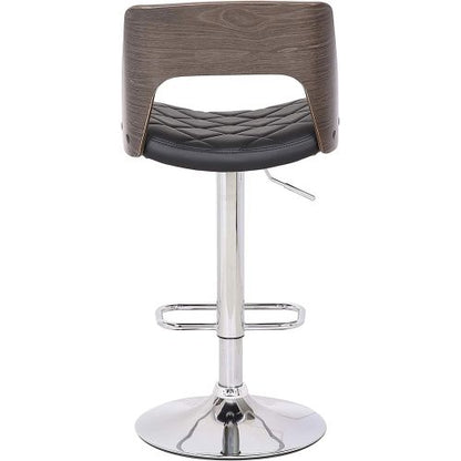 Modern Stylish Wood Back Adjustable Swivel Bar Stool with Diamond Quilted Finish Curved Seat and Back, Weathered Oak