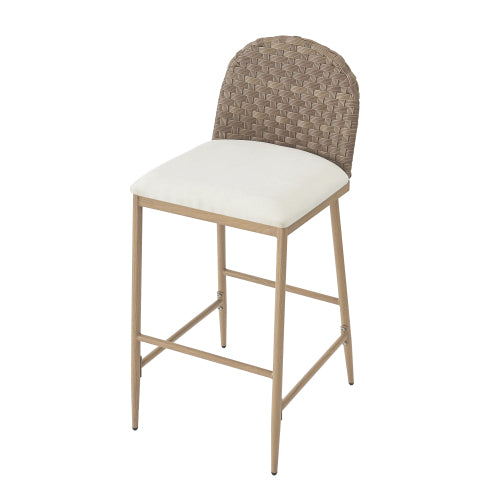 29.5inch Farmhouse Barstools Set of 2,Upholstered  Armless Iron Counter Stools with rattan Backrest for Kitchen Dining Island Table,Brown+Beige