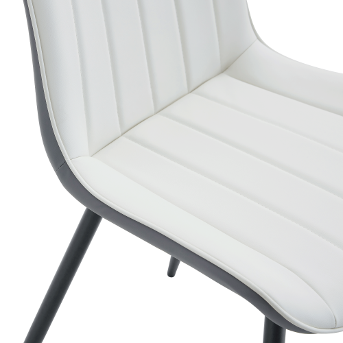 Set of 4 White & Dark Gray Spliced PU Dining Chairs, Integrated Seat & Backrest, Cross Metal Leg Structure with Anti-Slip Feet