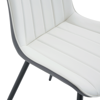 Set of 4 White & Dark Gray Spliced PU Dining Chairs, Integrated Seat & Backrest, Cross Metal Leg Structure with Anti-Slip Feet
