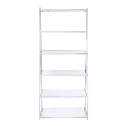 White and Chrome Bookshelf with 6 Shelves