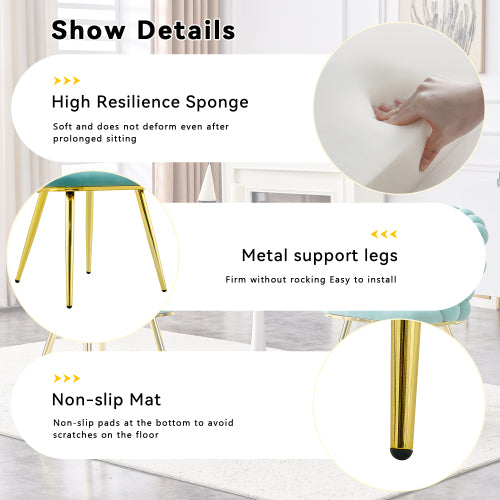 2 Pack Blue Dutch Velvet Dining Chairs, Ball-Chain Bubble Back Chairs with Gold Electroplated Metal Legs