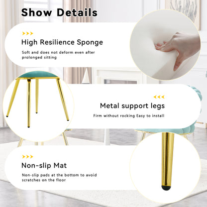 2 Pack Blue Dutch Velvet Dining Chairs, Ball-Chain Bubble Back Chairs with Gold Electroplated Metal Legs