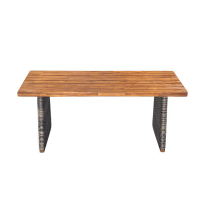 Outdoor Acacia Wood Dining Table,Teak Finish+ Grey Wicker