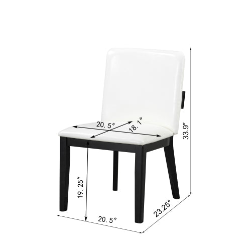 PU Leather Upholstered Rubberwood Dining Chairs, Set of 2, White/Black