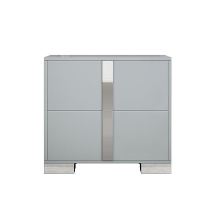 Elegant Nightstand with Metal Foot, Mirrored Bedside Table with 2 Drawers for Bedroom, Living Room, Gray