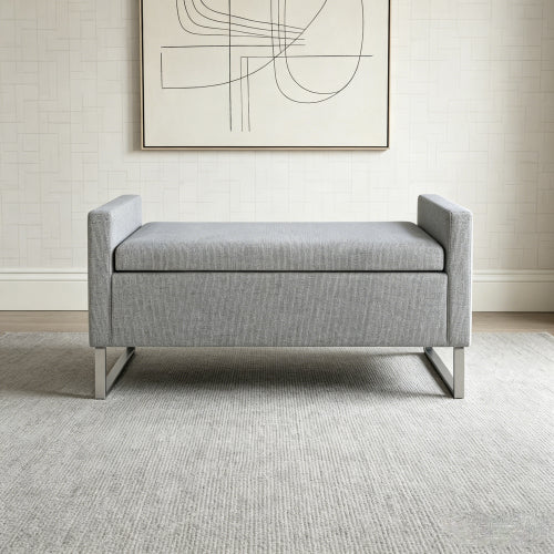 47" Ottoman with Storage,Upholstered Entryway Bench for Bedroom and Living Room,End of Bed Bench with Metal Base, Grey. Modern style