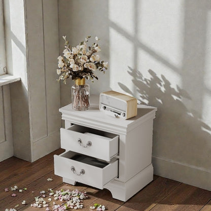 White Classic 2-Drawer Wooden Nightstand