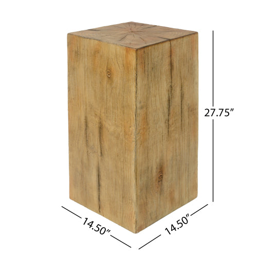 Wood-Look Square-Column MGO End Table, H27.75",Wood-Like Distressed Finish, Mix with Different Heights, Indoor Outdoor Use,Natural Color
