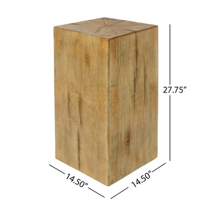 Wood-Look Square-Column MGO End Table, H27.75",Wood-Like Distressed Finish, Mix with Different Heights, Indoor Outdoor Use,Natural Color