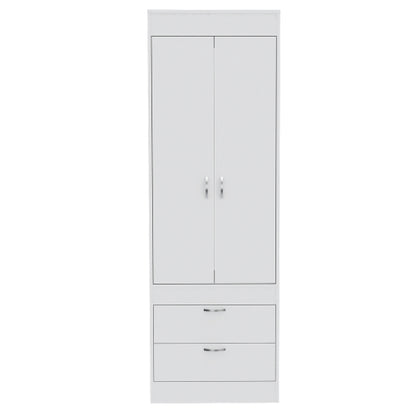 Armoire, Rod, Double Door, Two Drawers, Metal Handles White