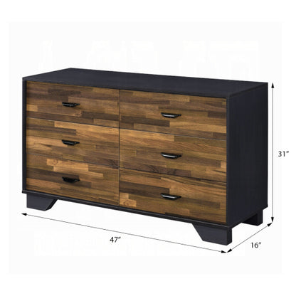 Walnut and Black 6-Drawer Dresser