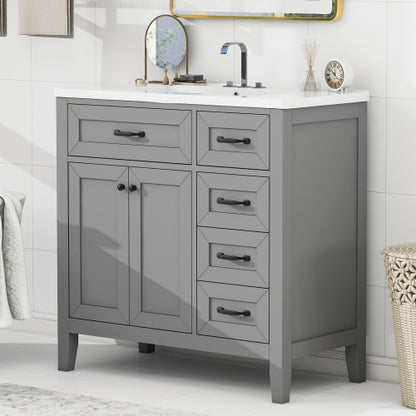 36" Bathroom Vanity with Sink Combo, Gray Bathroom Cabinet with Drawers, Solid Frame and MDF Board (Old Sku:JL000007AAE)