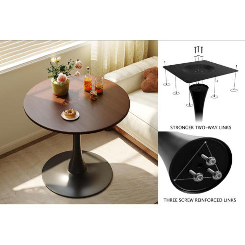 31.5 Inch Walnut Round Tulip Dining Table, MDF Top Steel Base Modern Multi-Function Kitchen Coffee Table