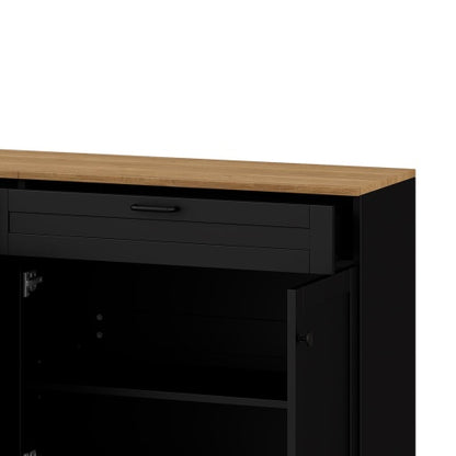 Black Farmhouse Wood Grain Top TV Stand With 2 Drawers For 70 Inch TV