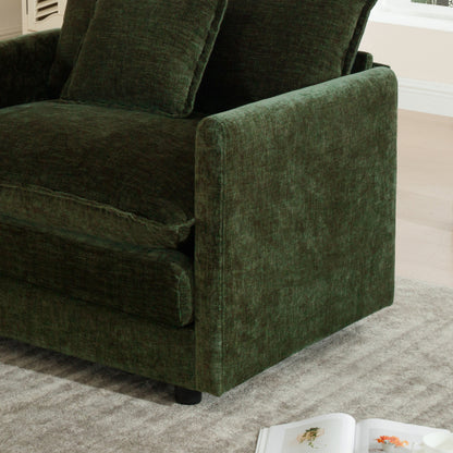 Green Chenille Armless 1-Seat Modular Sofa Unit with Ottoman, Solid-Wood Frame, Assembly-Required