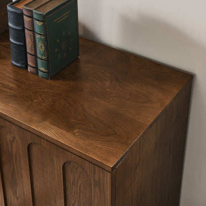 Fluted Sideboard Cabinet with Adjustable Shelves and Wood Legs Walnut Storage