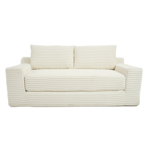 56-Inch Beige Corduroy Memory-Foam Compression Loveseat Sofa-Bed