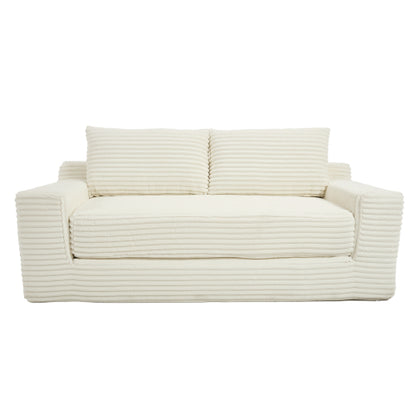 56-Inch Beige Corduroy Memory-Foam Compression Loveseat Sofa-Bed