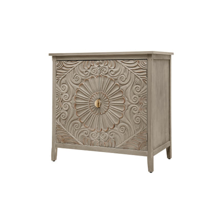 American Style 2-Door Wooden Storage Cabinet Relief Pattern Cabinet With Adjustable Layer Anti-Dumping Design