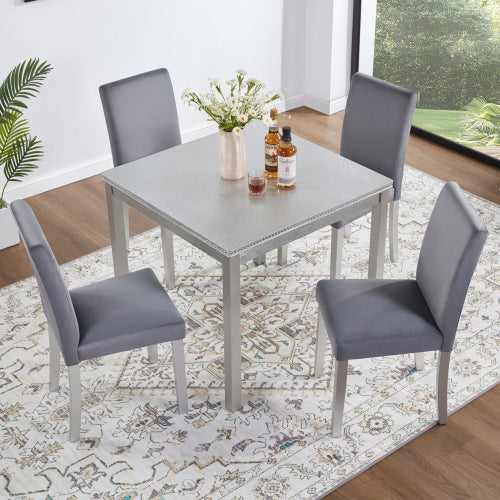 5-Piece Wooden Dining Table Set with Upholstered Chairs, Crystal Accent Square Dining Set for Kitchen & Dining Room