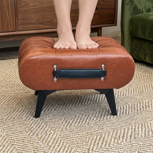 Rectangular Tufted Faux Leather Storage Ottoman with Portable Handle & Metal Legs, Multi-Function Foot Stool for Bedroom