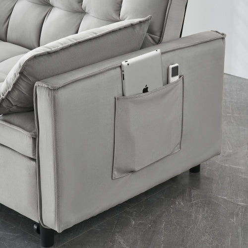 Modern Velvet 3-in-1 Convertible Sleeper Loveseat Futon Sofa-Bed w/Pockets & Pillows for Living Room