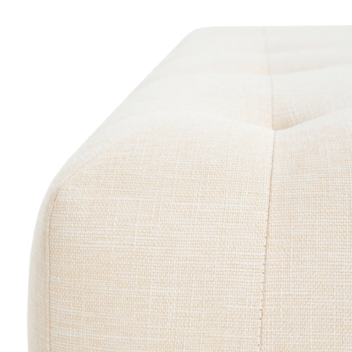 Beige Tufted Rectangular Linen Ottoman Bench, Upholstered Fabric Foot Stool with Rubber Wood Legs for Entryway & Bedroom
